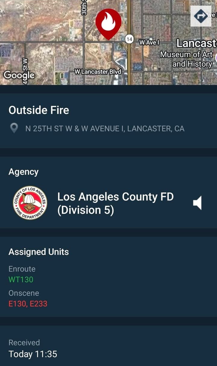 904B....Avenue I and Valley Central Way....large fire in desert....sheriff and FD enroute...