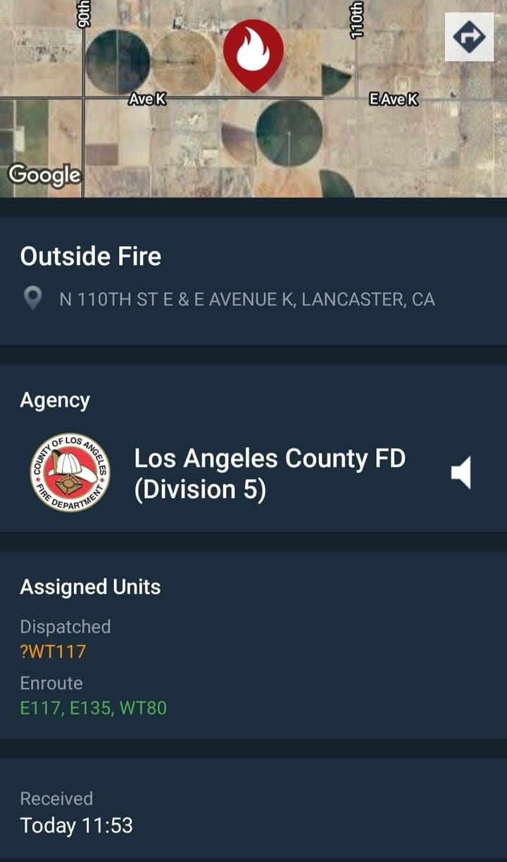 904B....110th Street East at Avenue K....fire in desert....FD enroute code 3 UPDATE:...