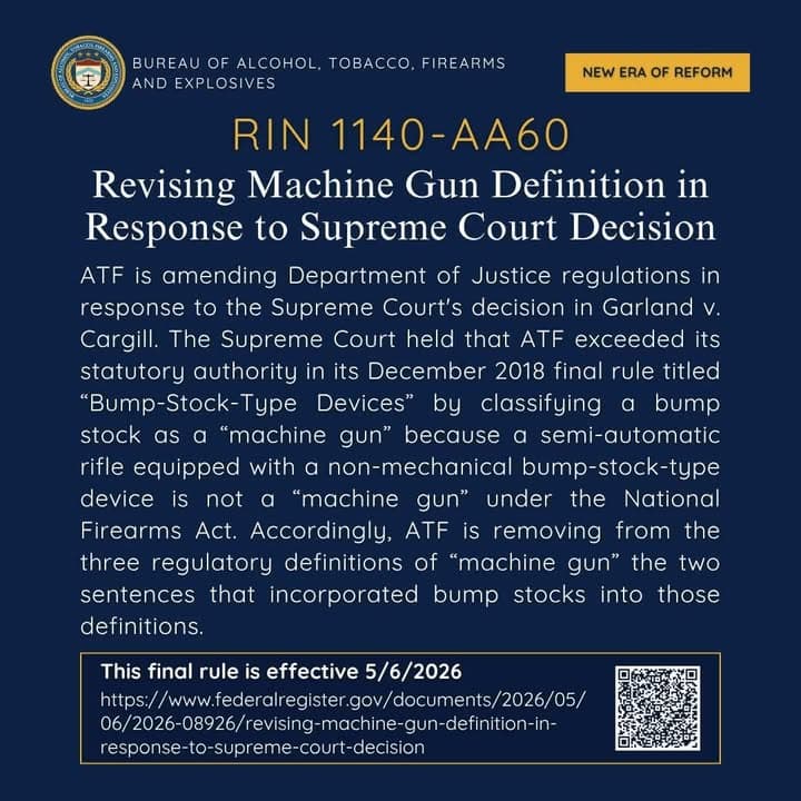 ATF is removing the two sentences from its regulatory definitions of "machine...