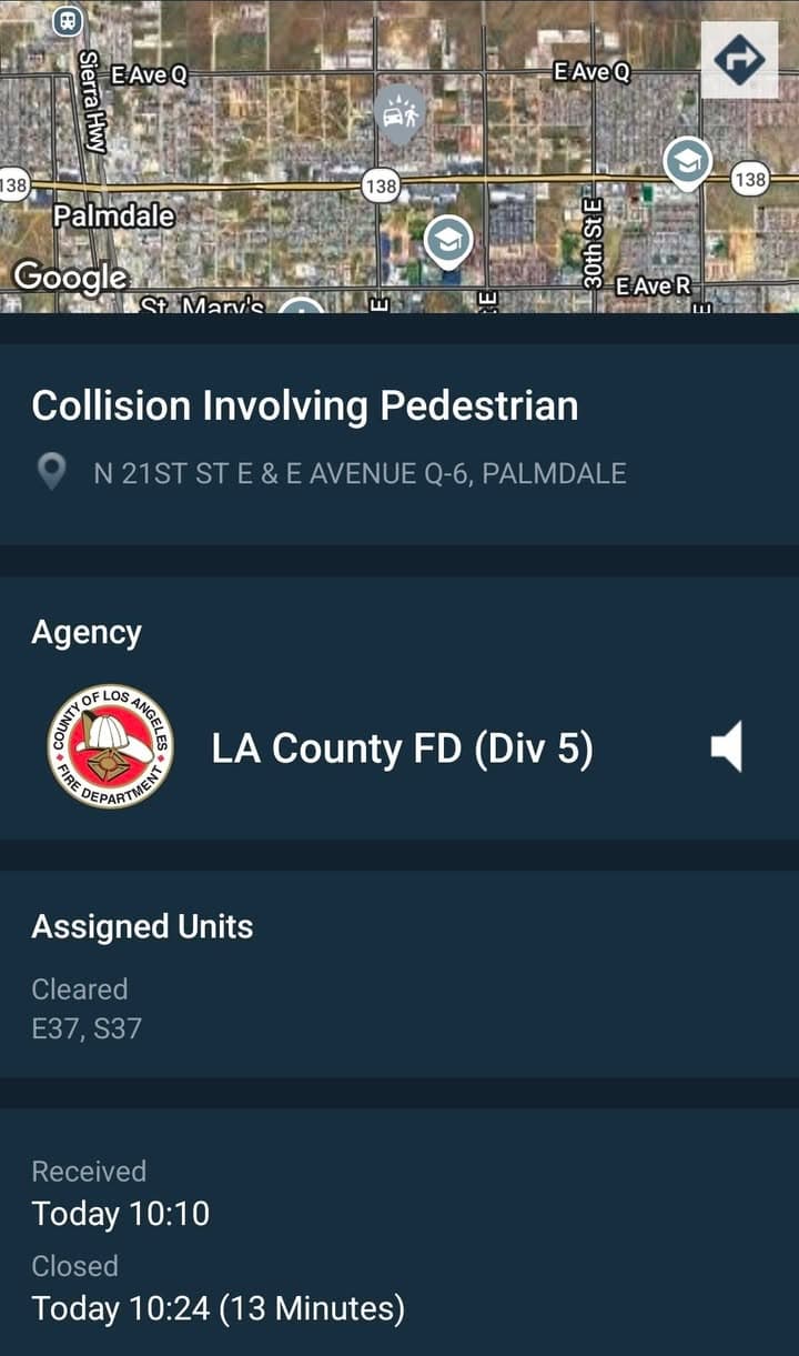 902T/902R....21st Street East and Avenue Q-6....vehicle vs pedestrian....sheriff and FD enroute code...