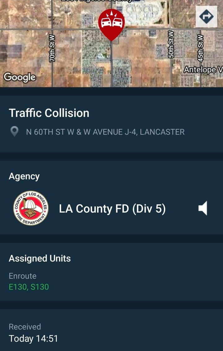 902T/902R....60th Street West and Avenue J-4....two vehicle collision....sheriff and FD enroute code...