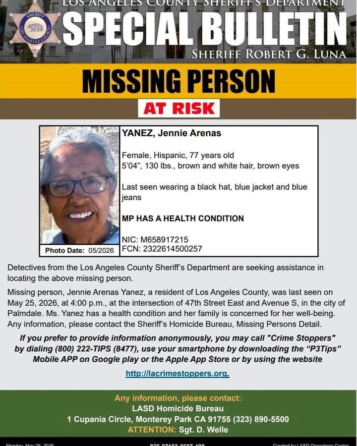 Los Angeles County Sheriff’s Department Missing Person’s Detail is asking for the...