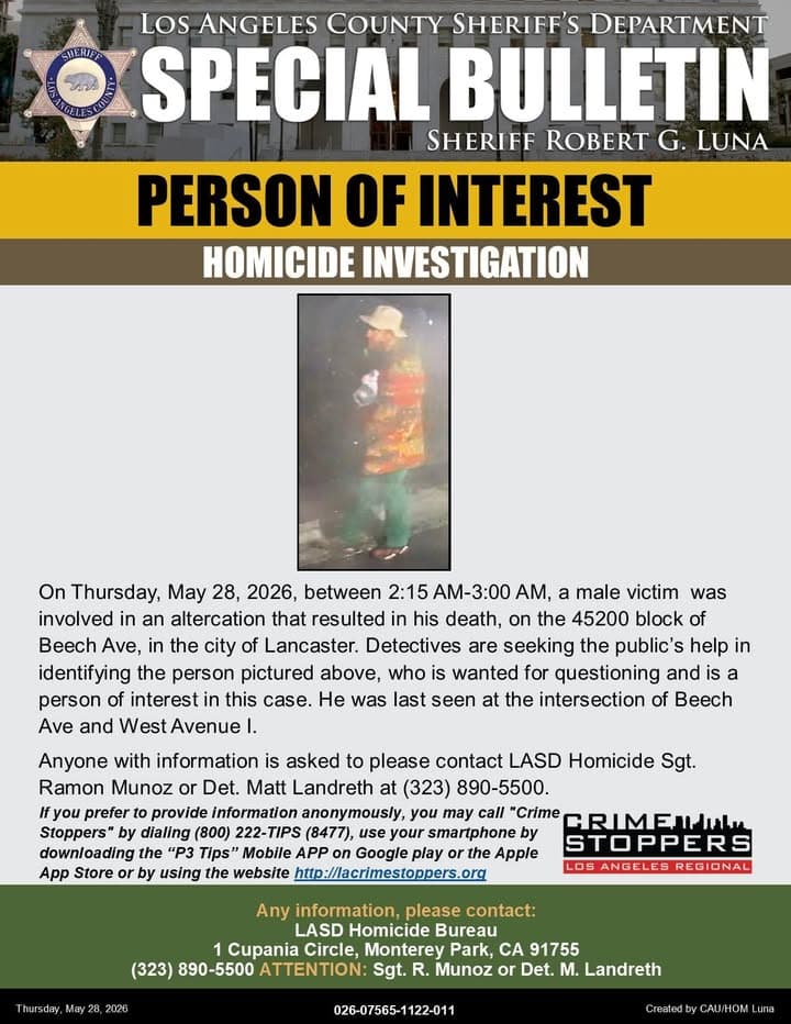 UPD* #LASD Homicide Investigators are Asking for the Public's Help Locating Person...