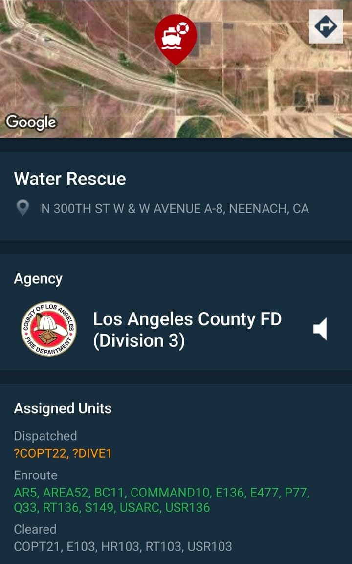 NEENACH — Water Rescue LACoFD is responding to a reported swimmer in...