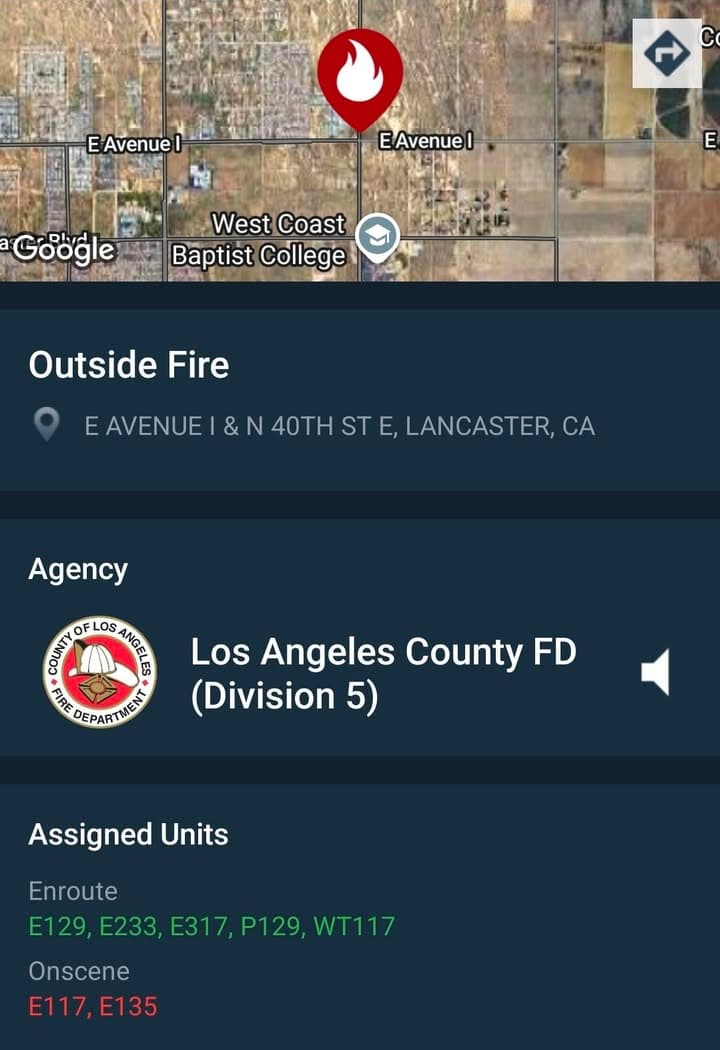 Homeless encampment fire with spread to brush on Avenue I and 40th...