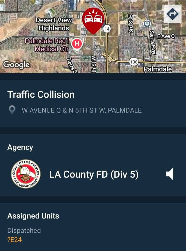 902T/902R....Avenue Q and 5th Street West....two vehicle collision....sheriff and FD enroute code...