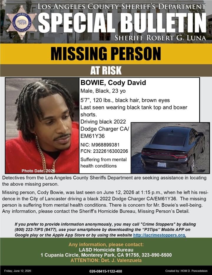 #LASD is Asking for the Public's Help Locating At-Risk Missing Person, Cody...