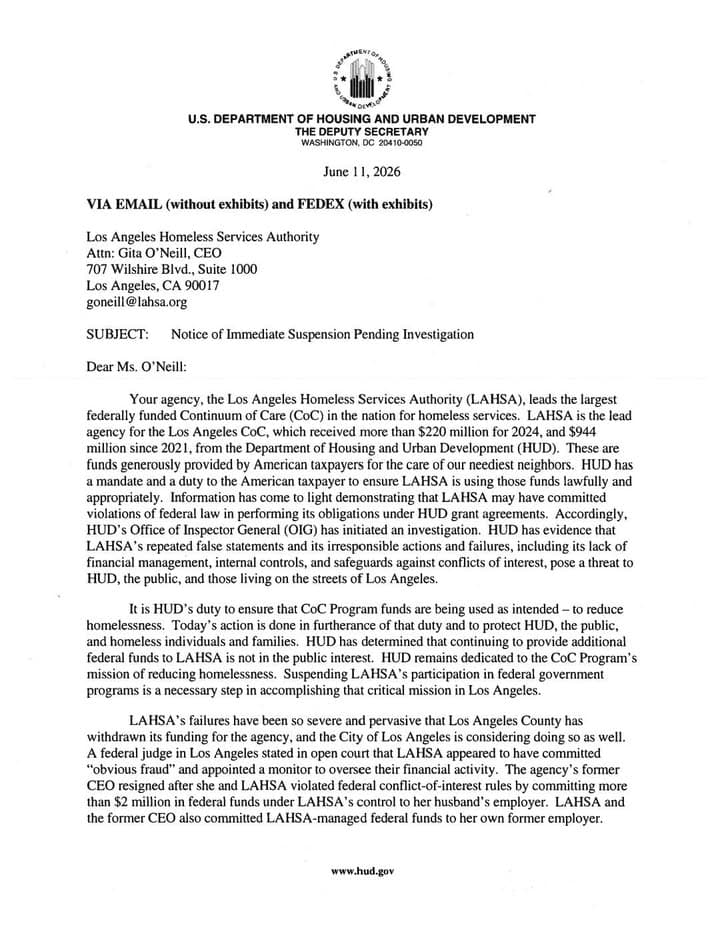 HUD Cuts Off Fraud-Filled Los Angeles Homelessness Funding Following the HUD Office...