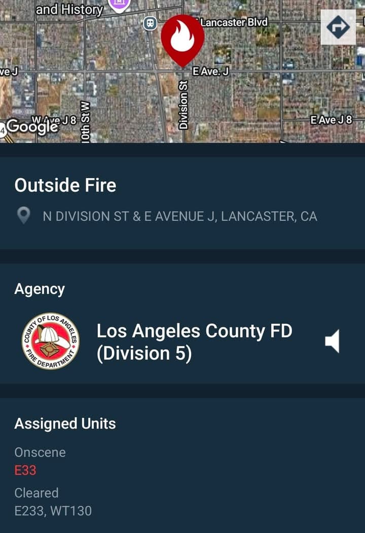 Homeless encampment fire....Avenue J between Sierra and Division St.....Squad 33 on scene...