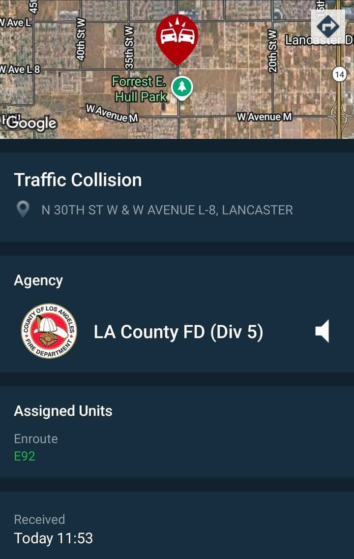 902T/902R....30th Street West and Avenue L-8....two vehicle collision....sheriff and FD enroute code...