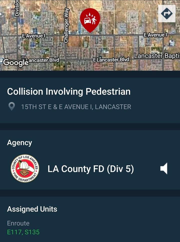 480....Avenue I and 15th Street East.....vehicle vs pedestrian.....sheriff and FD enroute code...