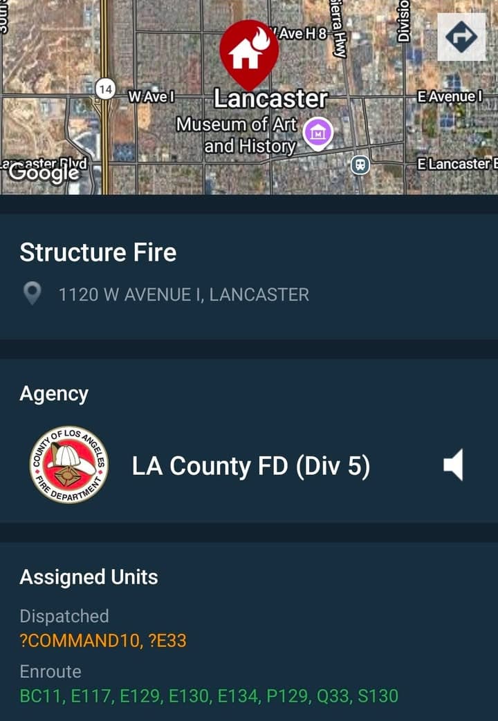 904S....Avenue I and 10th Street West....house on fire behind Monte Vista Car...