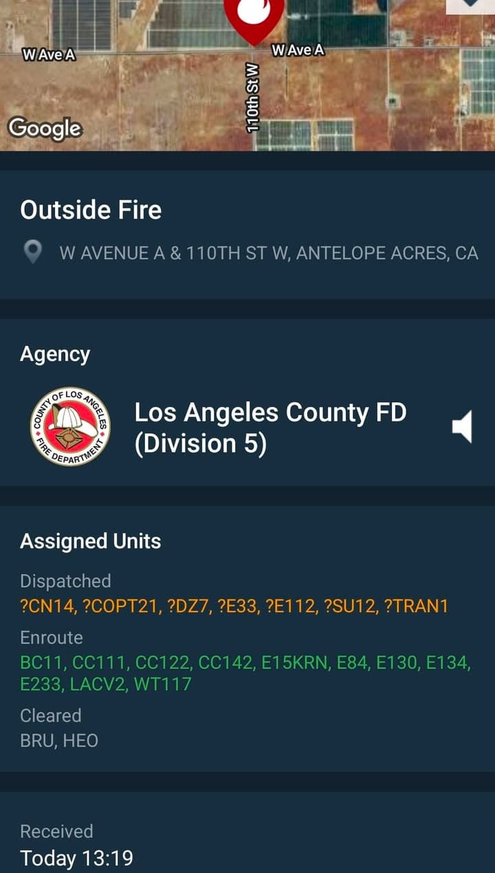 Outside Fire – Antelope Acres 📍 W Avenue A & 110th St...