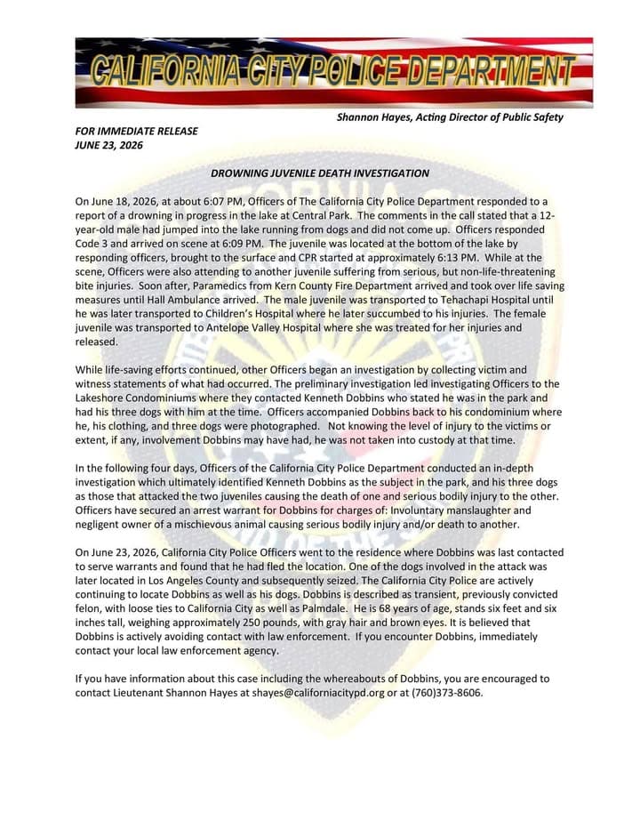 CALIFORNIA CITY POLICE DEPARTMENT Shannon Hayes, Acting Director of Public Safety FOR...