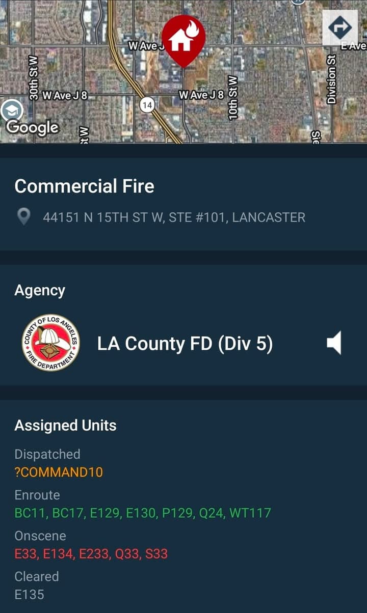904S....44151 15th Street West....reported commercial building fire....FD enroute code 3