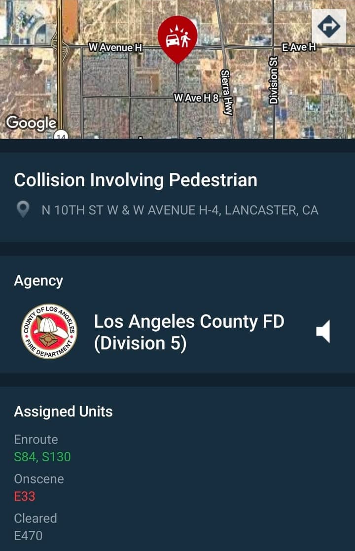 902T/902R.....10th Street West and Avenue H-4....vehicle vs pedestrian....sheriff and FD enroute code...