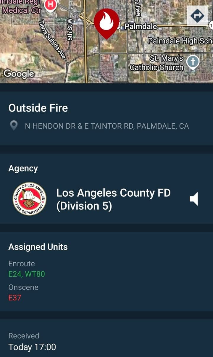 Grass fire in area of Palmdale Boulevard and 3rd Street East