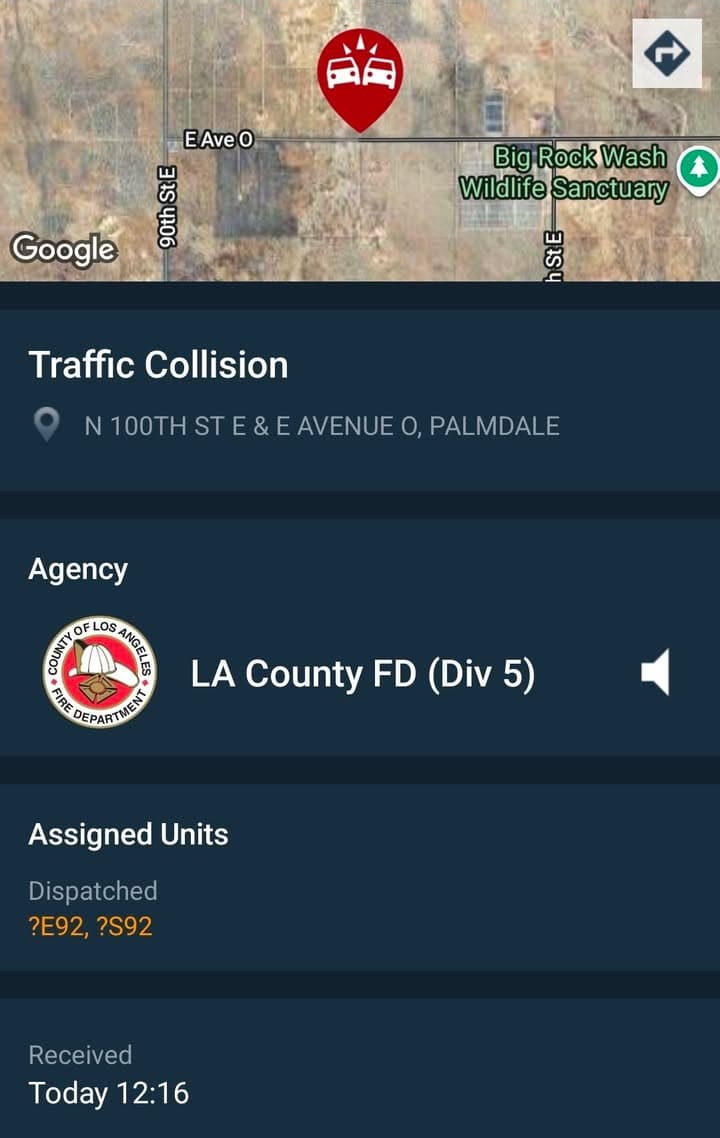 902T/902R/914C....100th Street East and Avenue O....solo vehicle overturned....sheriff, CHP, and FD enroute...