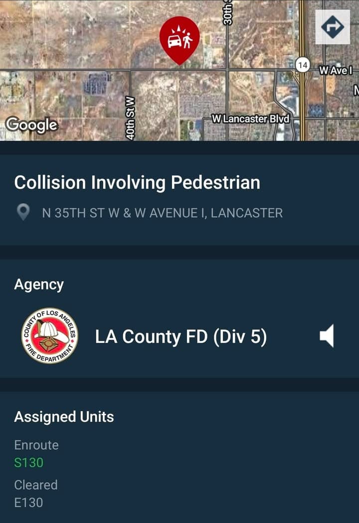 902T/902R.....Avenue I and 35th Street West....vehicle vs pedestrian.....sheriff and FD enroute code...