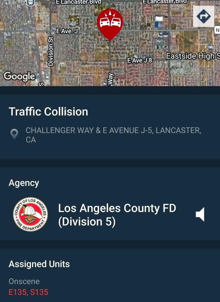 902T/902R....Challenger Way and Avenue J-5....two vehicle collision.....sheriff and FD enroute code 3...