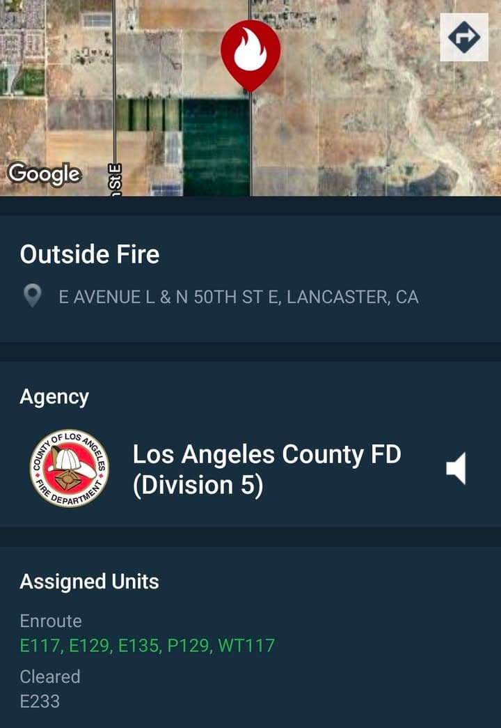 Brush fire....Avenue L and 50th Street East.....fire in desert area....FD enroute code...