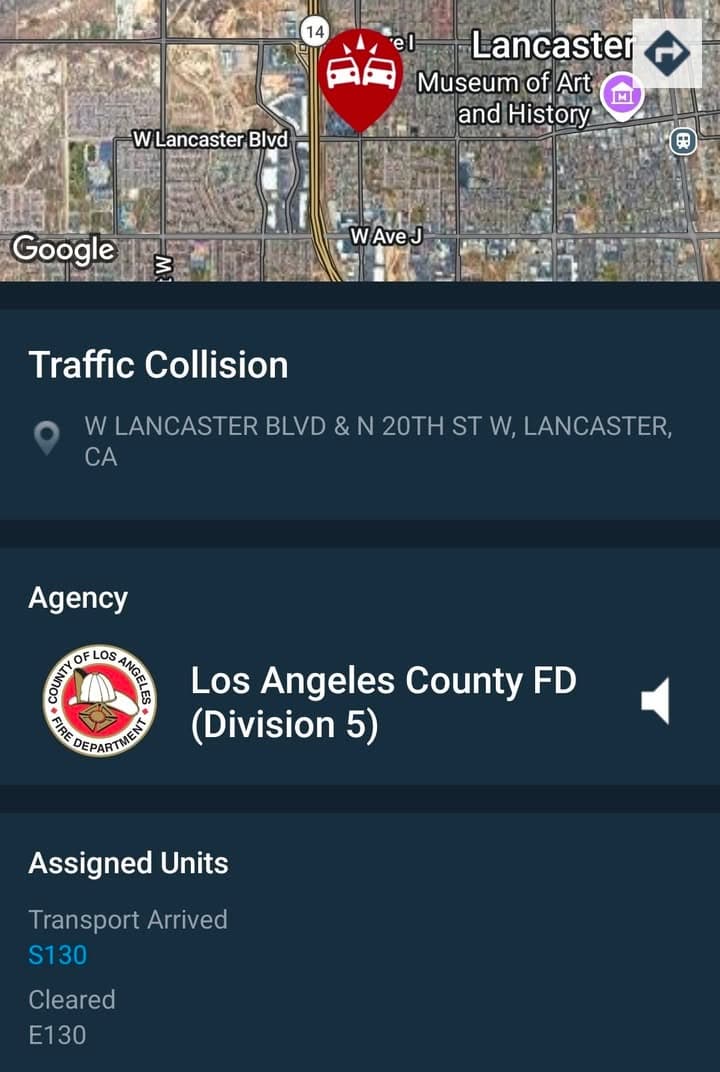 902T/902R....20th Street West and Lancaster Boulevard....mini van vs block wall....sheriff and FD...