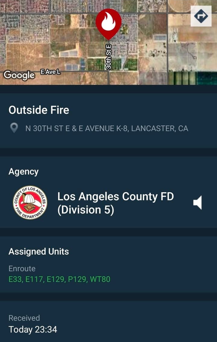 904B....30th Street East and Avenue K-8....reported fire in field....FD enroute code 3...