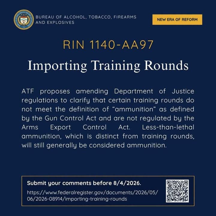ATF is proposing to clarify that “training rounds,” including inert, marking, and...