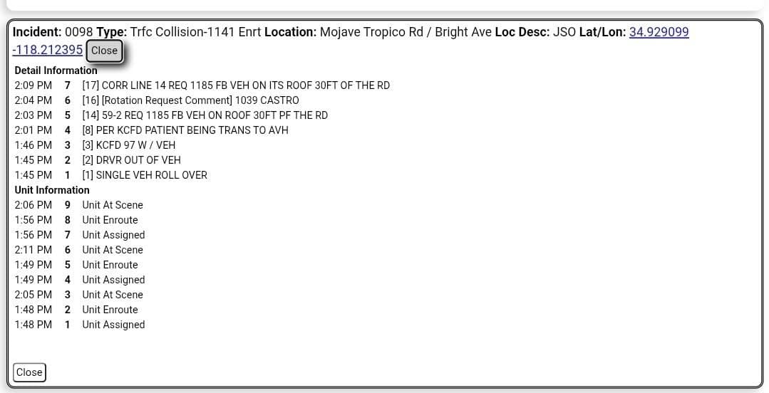 11-79....Mojave Tropico and Backus Road (Bright Ave)....solo vehicle rollover, vehicle on its...