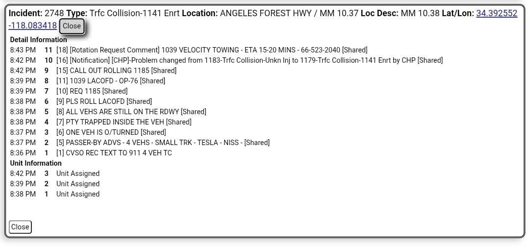 11-79....Angeles Forest Highway near Pacifico Mountain....four vehicle collision, one overturned with party...