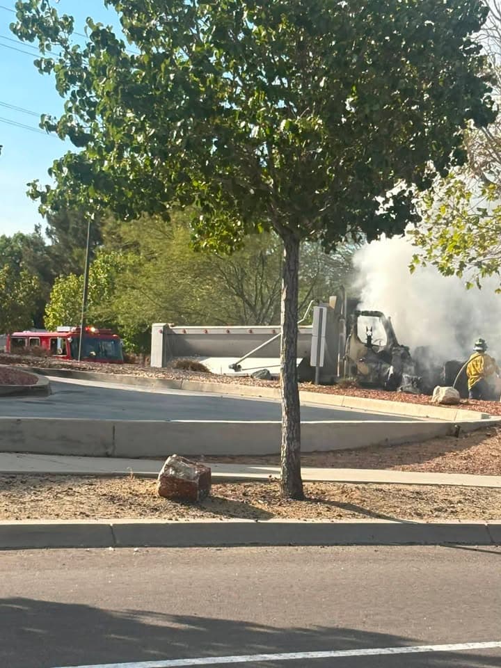 Semi truck fire at 10th West and Rancho Vista Blvd just after...