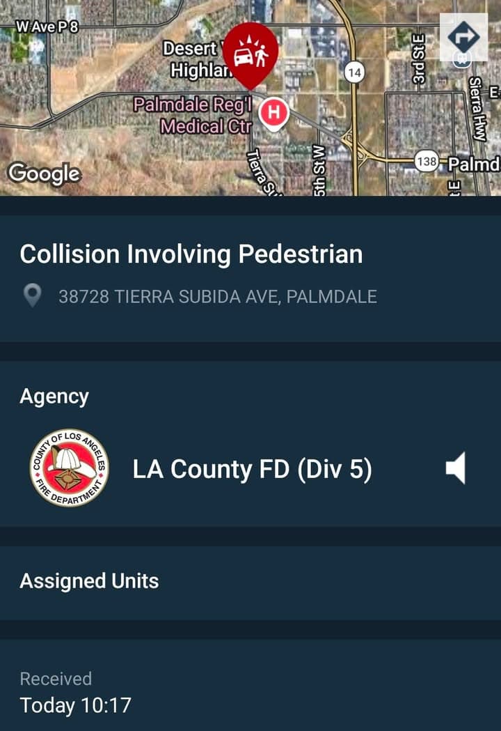 902T/902R....Elizabeth Lake Road and Tierra Subida at Albertson's....vehicle vs pedestrian....sheriff and FD...