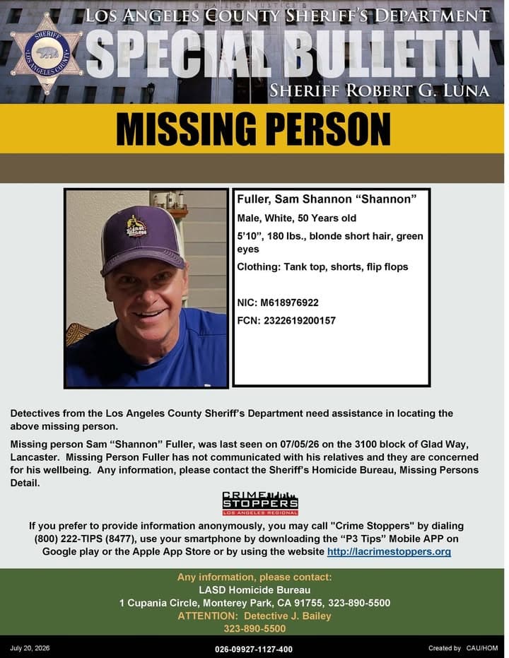 #LASD is Asking for the Public’s Help Locating Missing Person, Sam Shannon...