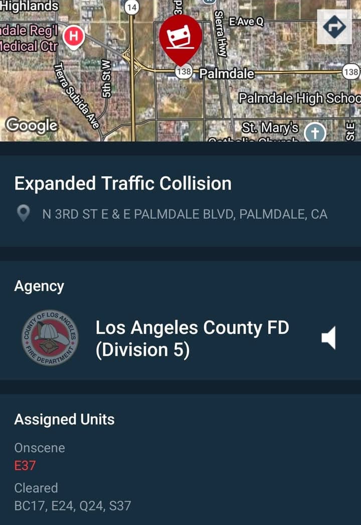 902T/902R....3rd Street East and Palmdale Blvd....two vehicle collision, one drover possibly pinned...