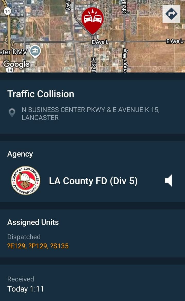 902T/902R....Avenue L and Division Street....caller states Nissan Pathfinder crashed into tree and...