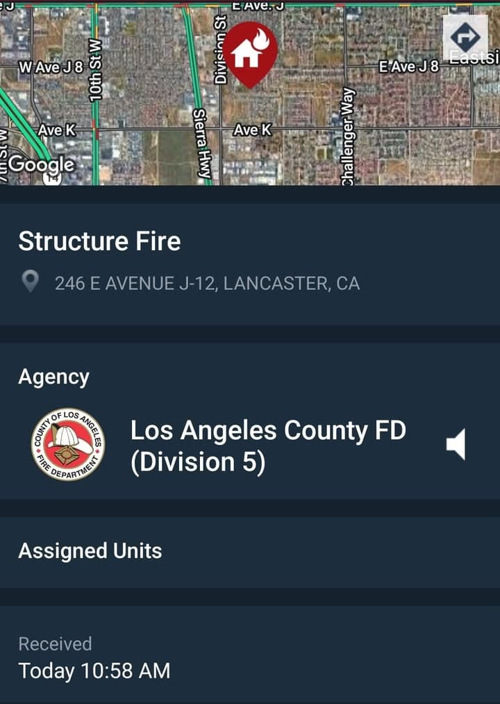 904S....2nd Street East and Avenue J-12....caller states neighbor's house is on fire,...