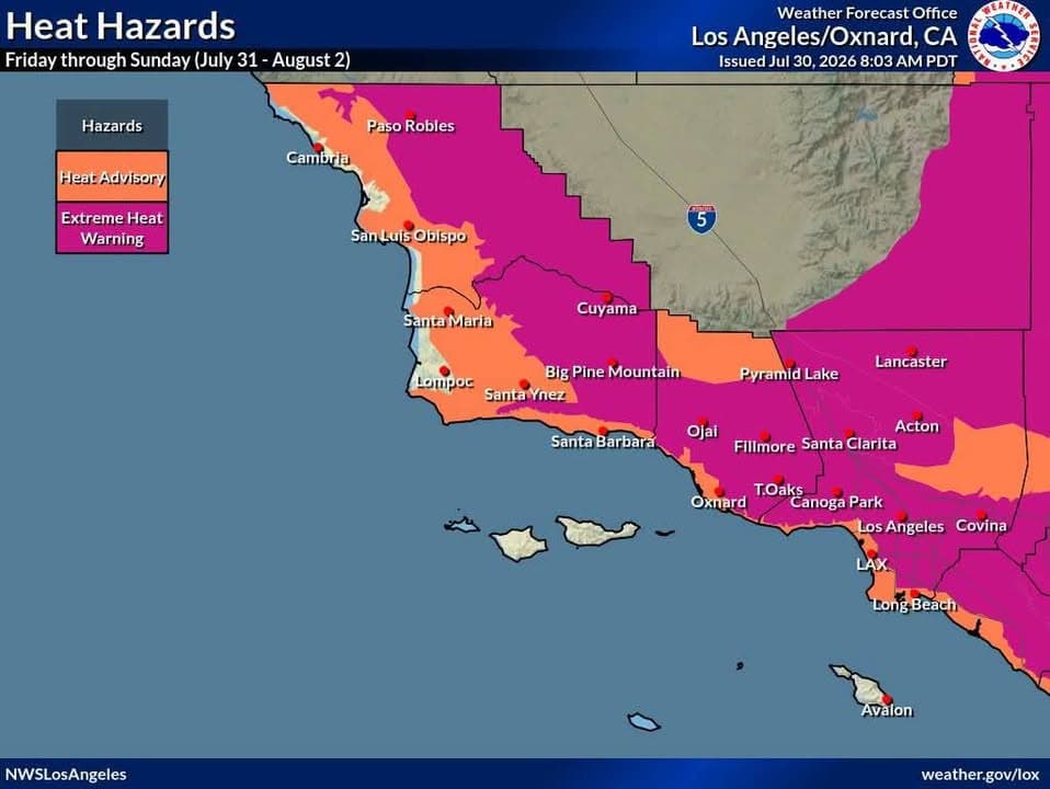 Here are the highest temperatures forecast for Southwest California Friday through Sunday....