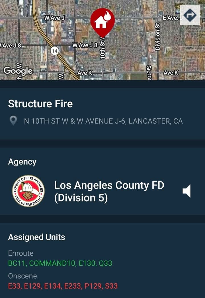 904S....10th Street West and Avenue J-6....commercial structure fire....sheriff and FD enroute code...