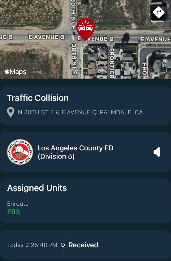 901T/902R…30th Street East and Avenue K…2 vehicle traffic collision…Sheriff and FD enroute...