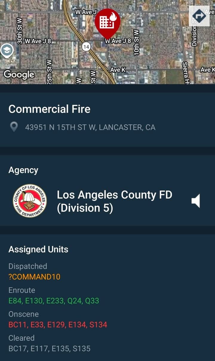 Commercial Building Fire.....15th Street West and Avenue J-8....building has smell of fire....FD...