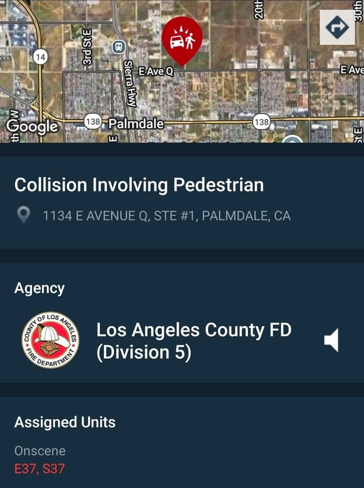 902T/902R.....1134 East Avenue Q....vehicle vs pedestrian....sheriff and FD enroute code 3