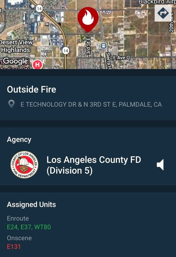 904B....3rd Street East and Technology Drive.....fire in field....sheriff and FD enroute code...