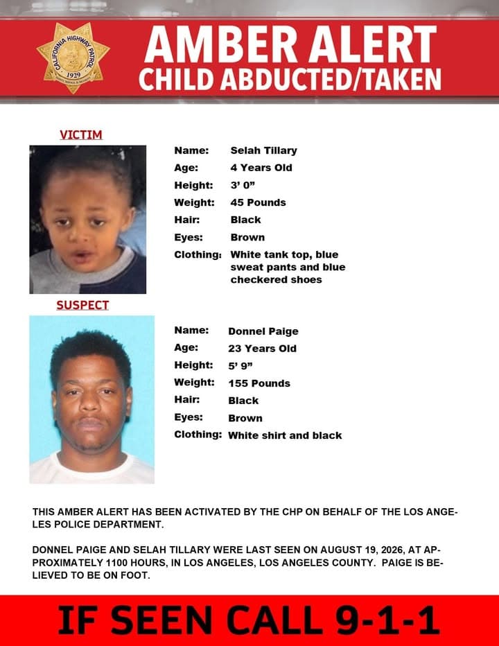 AMBER ALERT - Los Angeles, Riverside, San Bernardino, and Orange Counties Last...