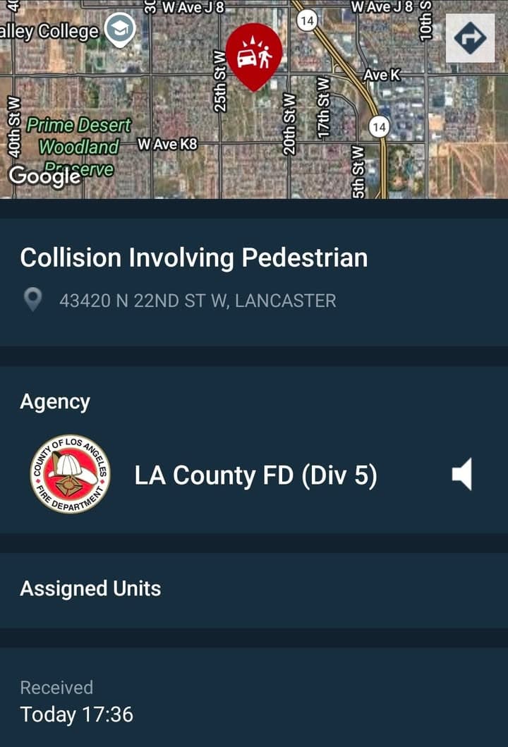 902T/902R....22nd Street West and Avenue K-4....vehicle vs pedestrian....sheriff and FD enroute code...