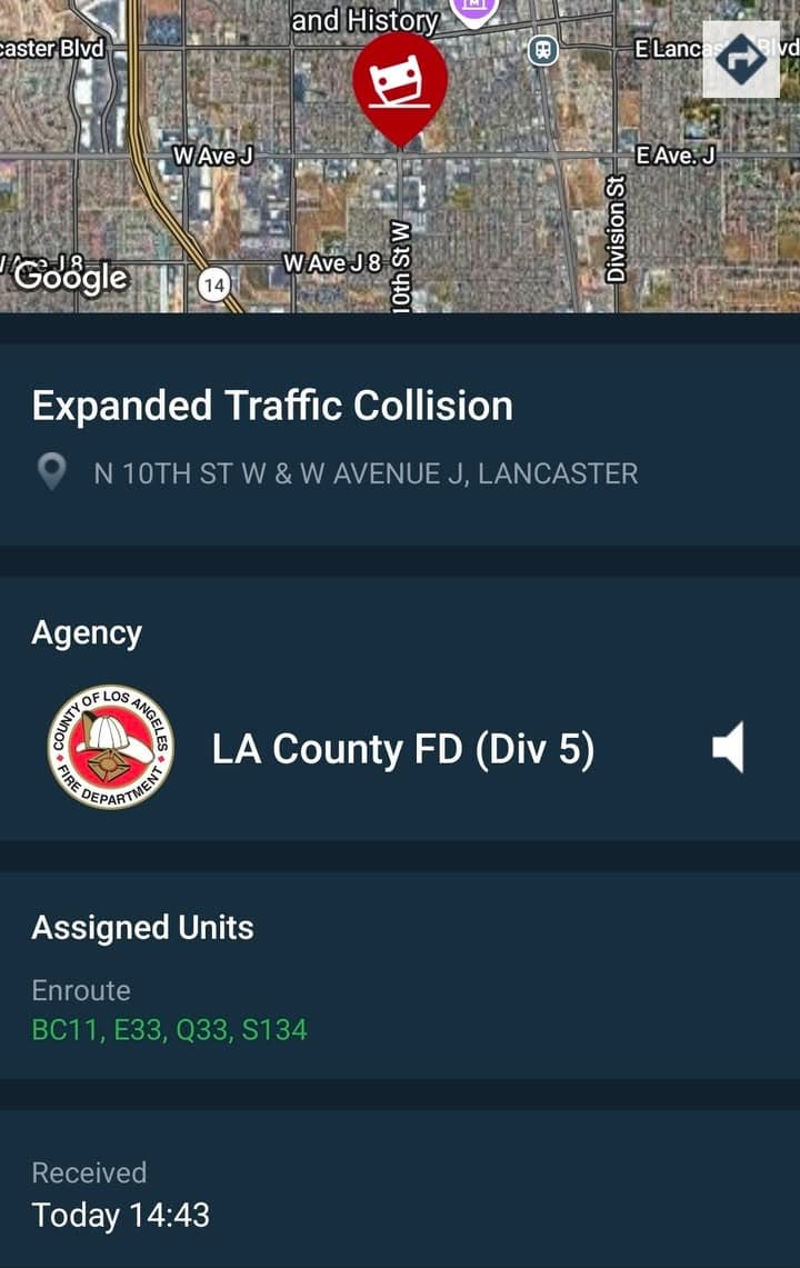 902T/902R....10th Street West and Avenue J....two vehicle collision, possible entrapment....sheriff and FD...