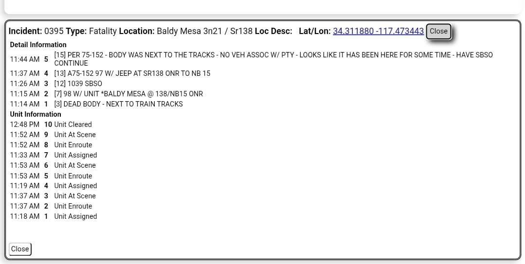 Body Found Near Train Tracks Along Highway 138 Near I-15 BALDY MESA,...