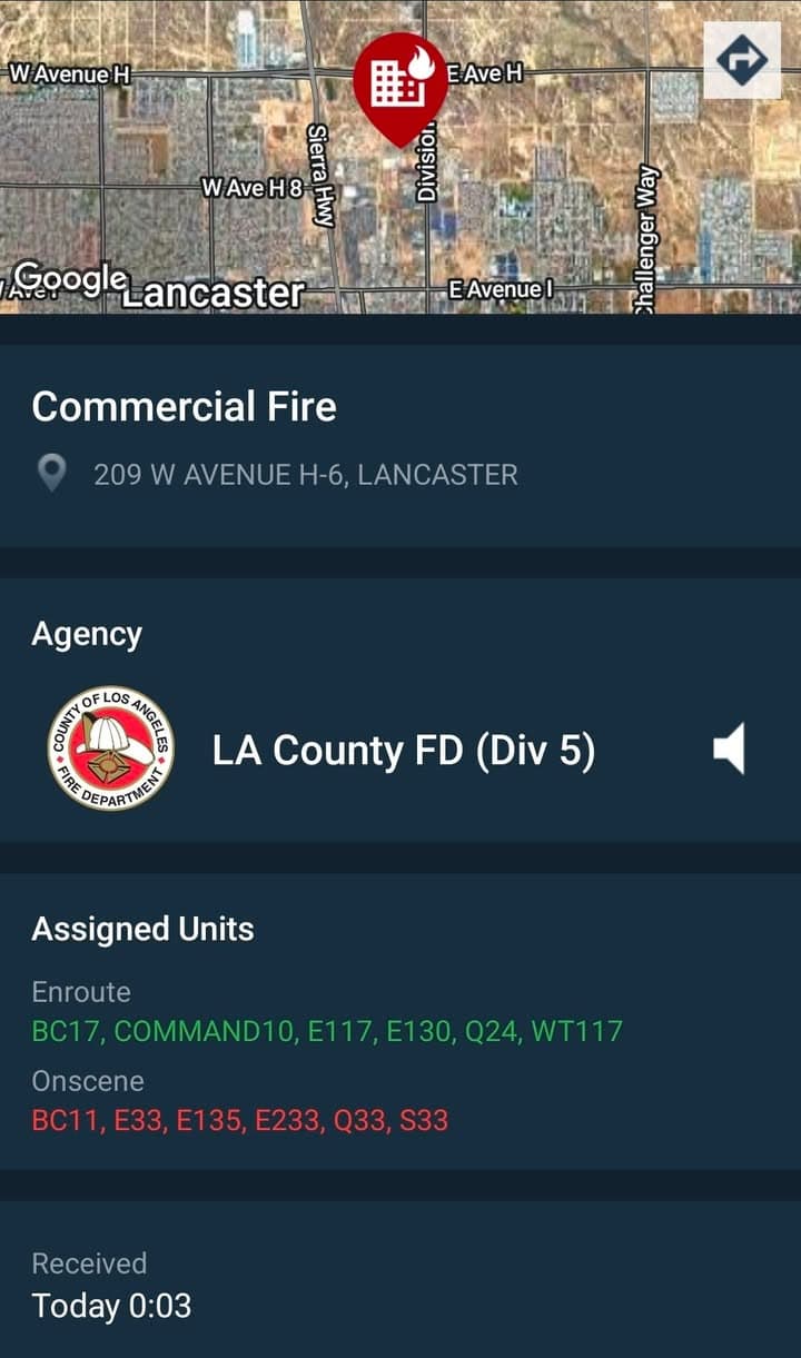 #HectorIC — COMMERCIAL BUILDING / JUNKYARD FIRE — LANCASTER Los Angeles County...