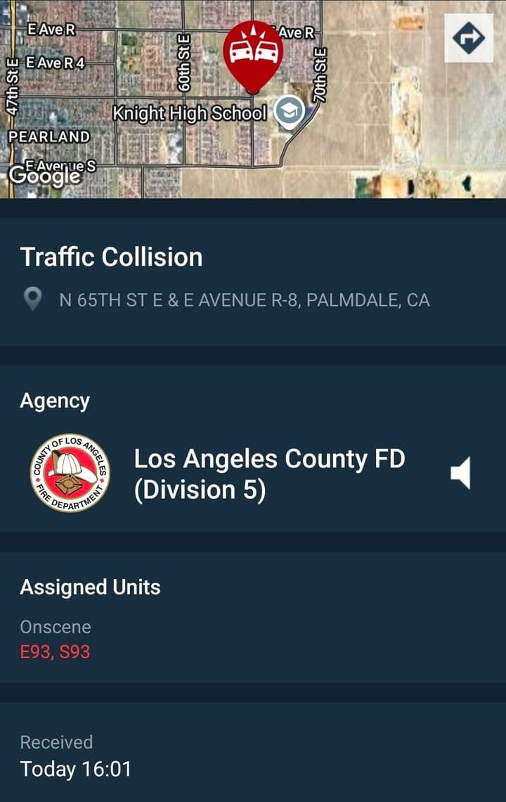 902T/902R....Avenue R-8 and 65th Street East....vehicle into wall....sheriff and FD enroute code...