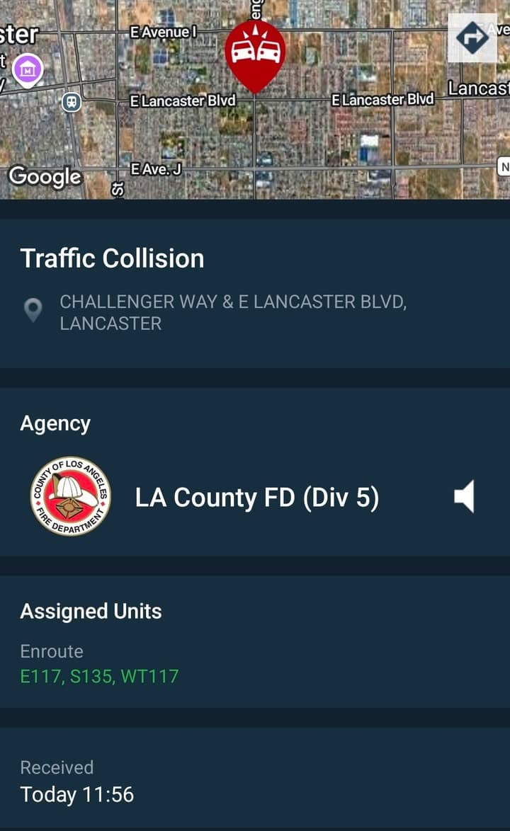 902T/902R....Challenger Way and Lancaster Boulevard....two vehicle collision....sheriff and FD enroute code 3...