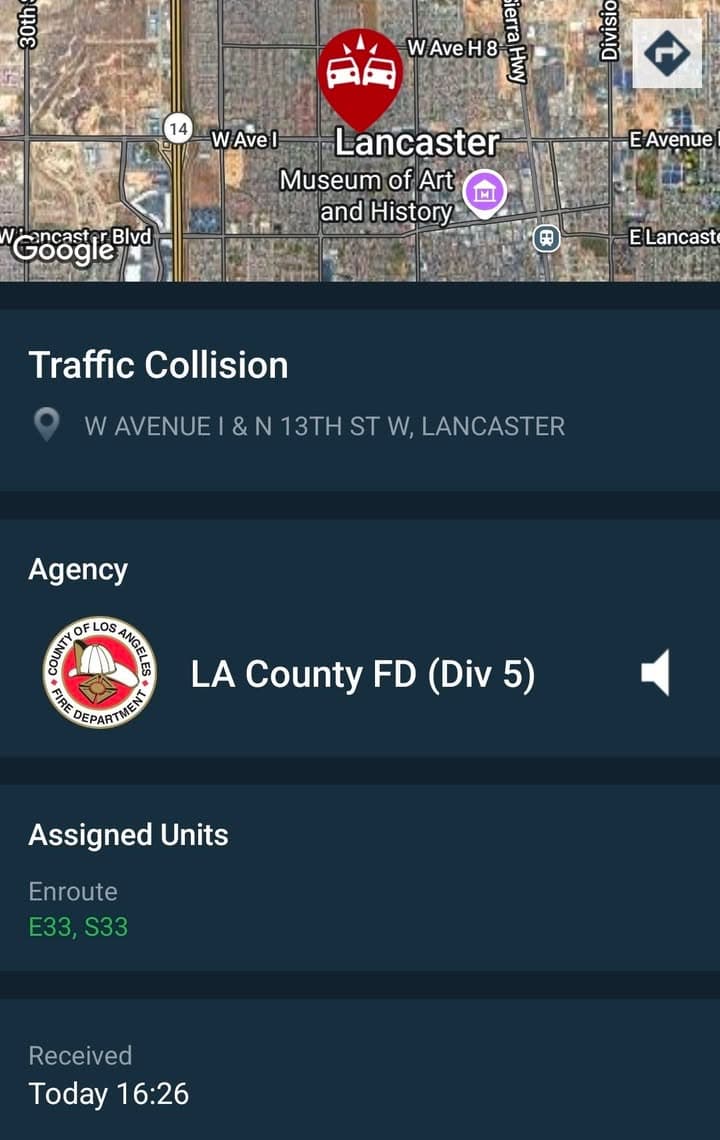 902T/902R....Avenue I and 13th Street West....two vehicle collision....sheriff and FD enroute code...